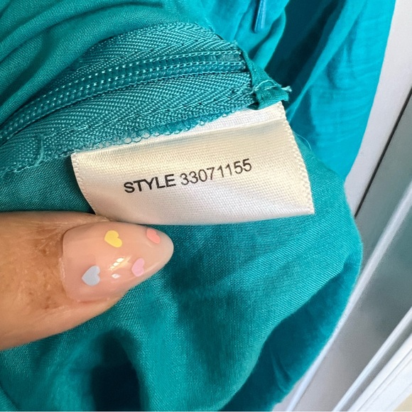 Tory Burch Teal with Navy Trim V-Neck Long Sleeve Tunic Top Size 6 - Picture 6 of 6